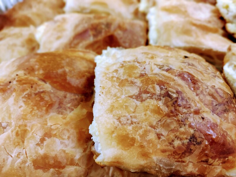 Close-up of phyllo pastry with crisp edges and layers